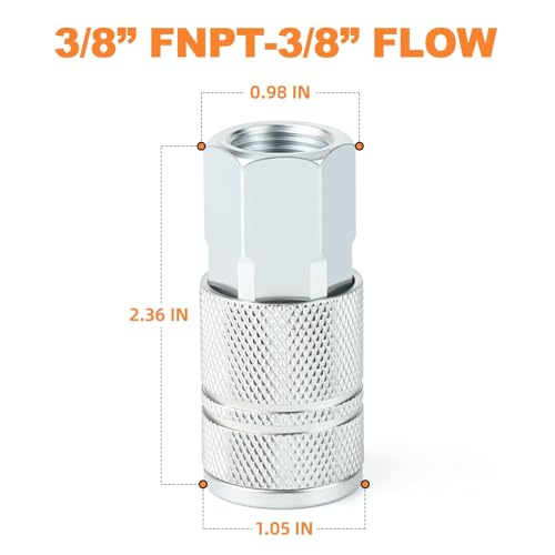 GASHER 2PCS Female Quick Connect Air Coupler, 3/8 Basic Flow Industrial Coupler，For Air Compressor - size: 3/8" FNPT - 3/8 Flow