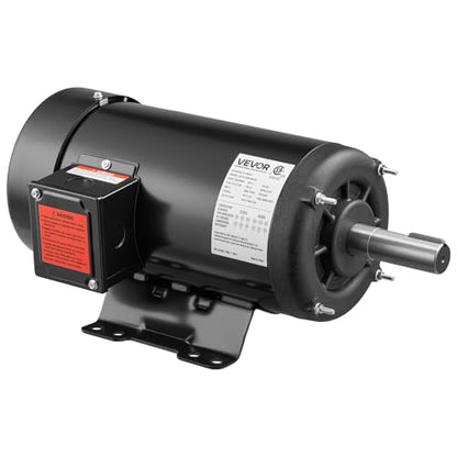VEVOR 5 HP Electric Motor, 1725RPM Air Compressor Motor, CW/CCW Rotation, 1.125 inch Shaft Diameter, 2.75inch Shaft Length, 20.7N.m Torque, Three-Phase, TEFC Cooling, 230V/460V, 184T Frame - size: 5P B-2.75in Shaft Length