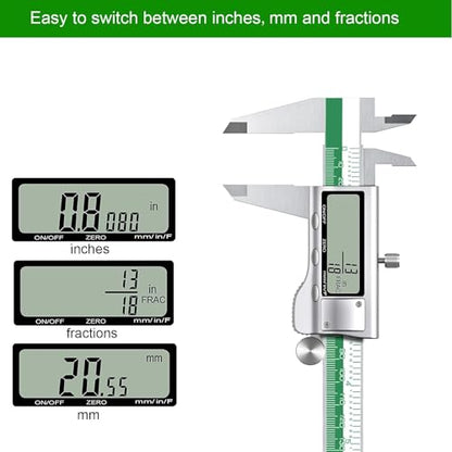 HDLNKAK 0-1" Outside Micrometer + 6 Pack Telescoping Gage Set + Digital Vernier Caliper (Green), 6 Inch Caliper Tool for House, Alloy Precision Micrometer, Machinist Toolhold/DIY,