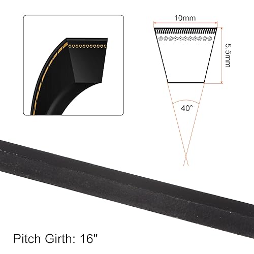 HARFINGTON 2Pcs M-16 Rubber V Belt Drive Transmission Belt 16" Pitch Girth 10mm Width 5.5mm Height JIS Standard Industrial Power Belt for Machinery Mower - size: 16"
