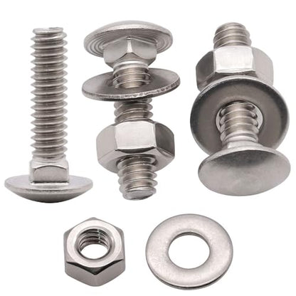 3/8-16 x 2 (8 Sets) Stainless Steel Square Neck Carriage Bolts with Nuts and Washers, Full Thread, No Coating Plain Finish, Coarse Thread UNC, Stainless Steel 304 (18-8) - size: 3/8-16 x 2"