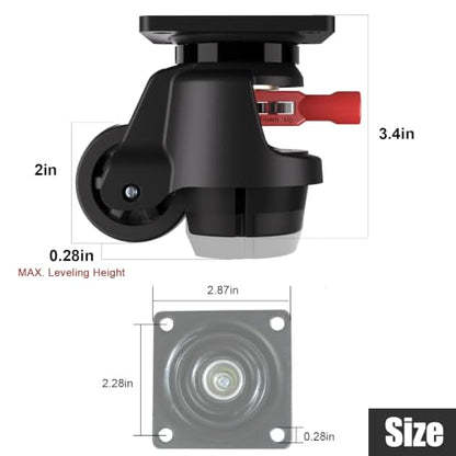 Leveling Casters Wheels Set of 4, Heavy Duty 2200LBS Load, 2 Inch