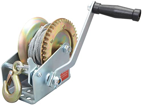 Torin Heavy‑Duty Hand Winch, 1600 Lbs Pull Capacity, 32.8ft Steel Wire Cable, Silver Manual Crank Winch for Boat, ATV, Trailer Towing - size: 1600 lbs, style: Steel Cable