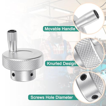 HARFINGTON Aluminum Alloy Handwheel 40mm OD 4mm Bore Lathe Hand Wheel with Rotate Handle Aluminum Milling Machine Handle with Wrench and 2pcs Screws for Milling Machine Lathe, Silver Tone - size: 40mm x 4mm