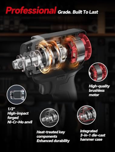ROTAKE 20V Compact 1/2" Cordless Impact Wrench Kit, 580 FT-LBS, TB1 - size: 1/2" (580 ft-lbs) TB1