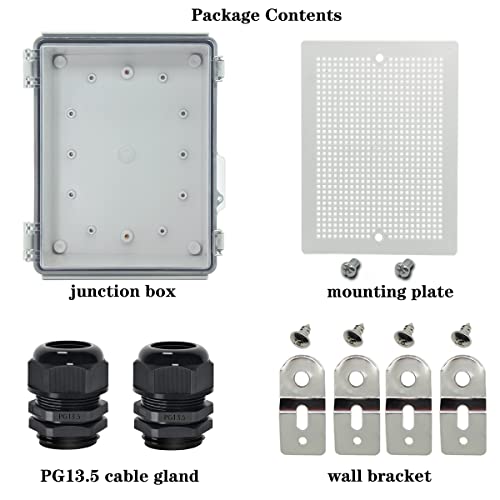 Zulkit Junction Box IP67 Waterproof Electrical Box Hinged Clear Cover Stainless Steel Latch Plastic Enclosure for Project w Mounting Plate Wall Bracket and 2 Cable Gland 8.7"x6.7"x4.3"/220x170x110mm - color: Clear Cover, size: 8.7"x6.7"x4.3"
