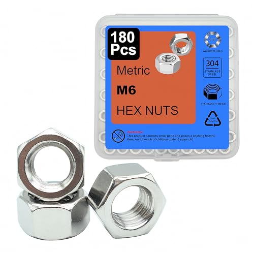 180Pcs M6 Hex Nuts, 304 Stainless M6 Nut, Coarse Thread M6 Nuts - size: Metric M6-1.0---180Pcs
