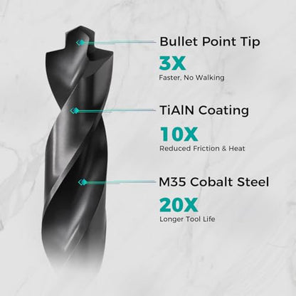 3Pcs 7/32" M35 Cobalt Pro Drill Bit Set, TiAlN with Bullet Point Tip - size: 7/32"(3 Piece)