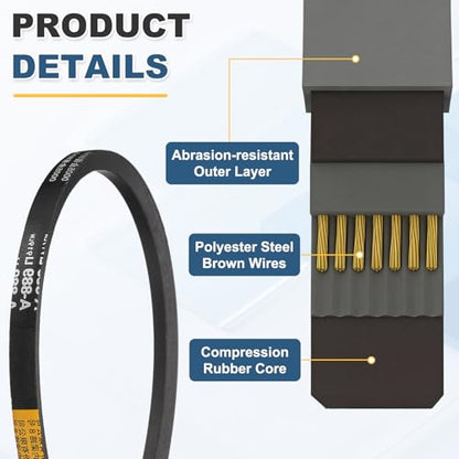uxcell 3Pcs A889 Rubber V-Belt, 919mm Li x 13mm W x 8mm T, Classic Wrapped - size: A889