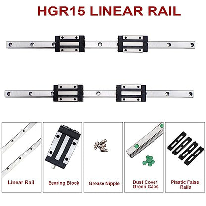 250MM Linear Rail 2PCS HGR15 Linear Guide Rail HGH15 Linear Slide Rail with 4PCS HGH15CA Carriage Slider Block CNC Kit - size: 250MM