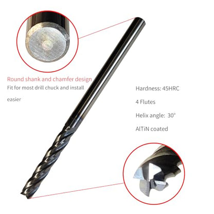 1/4" Carbide End Mill, Extra Long, 4" Overall Length, 4 Flute, AlTiN Coated - size: 1/4"*1-1/2"*4”