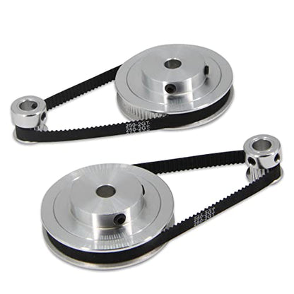 2PCS Set GT2 Synchronous Wheel 20&80 Teeth 8mm Bore Aluminum Timing Pulleys with 2PCS Length 250mm Width 6mm Belt (20-80T-8B-6) - style: 20-80T-8B-6
