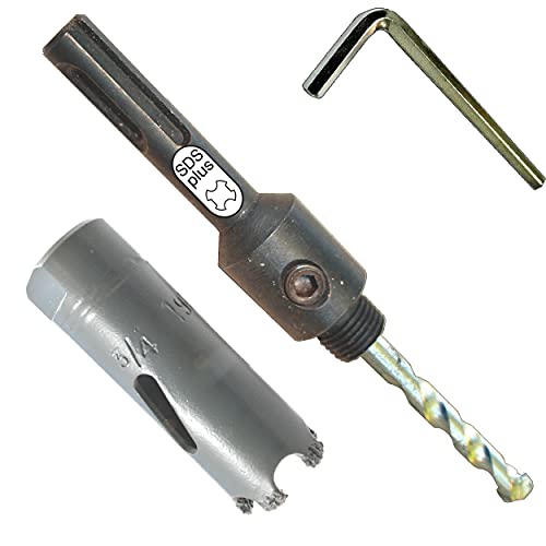 3/4" Hole Saw for Brick and Concrete Inc SDS Hole Saw Arbor and Pilot Drill TCT Drills Into Masonry Go Through Hard Materials Use Hammer Setting and Regular for Fiberglass Plaster Marble and Slate - size: 19mm (3/4in), style: Brick HoleSaw+SDS Arbor