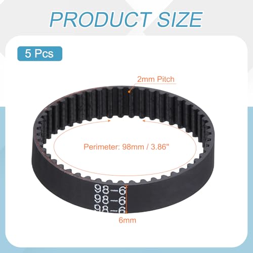 MECCANIXITY 5Pcs 98mm GT-2 Timing Belt 6mm Width 2mm Pitch Closed Loop - size: 98mm