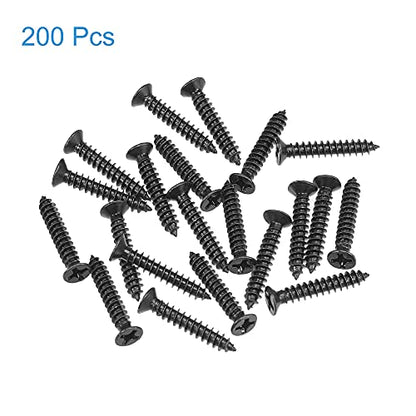 uxcell M3 x 18mm Wood Screws Phillips Flat Head Carbon Steel Self Tapping Screws Black 200pcs - size: M3 x 18mm