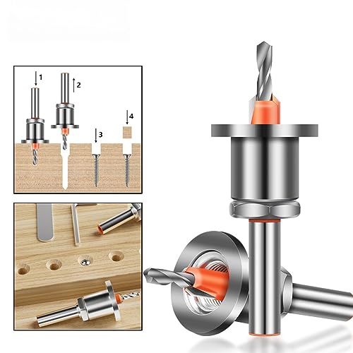 5PCS Quick Change Adjustable Countersink Drill Bit Set, 8mm Round Shank 2.8-4mm Cone Drill Counterbore Router Drill Bits with Stop Screw for Woodworking Hole Drilling Opening Cutting Tools