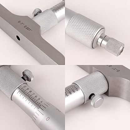 Depth Micrometer, 0-1" Measuring Range, 0.001" Graduation, Professional Precision Depth Gauge for Machining, Engineering & Metalworking, High Accuracy Tool - size: Depth Micrometer (0-1" Range)