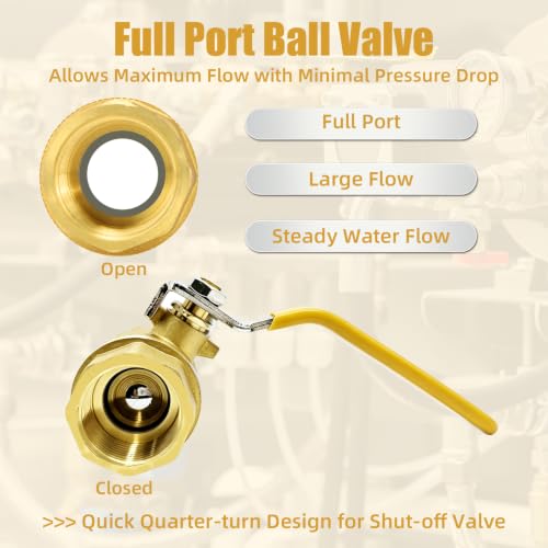 2 Pack 2" Brass Ball Valve, Full Port NPT Female x Female Shut Off Valve, Heavy Duty Brass Control Valve 2inch, 600 WOG for Water, Oil, Gas & Industrial Fluid Transfer - size: 2 Inch