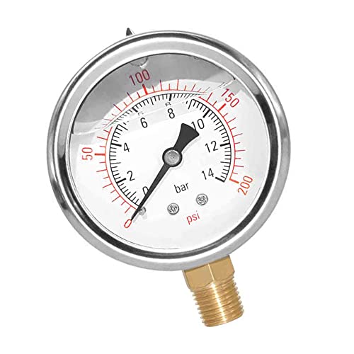 2-1/2" Dial 1/4" NPT 0~200Psi 304 Stainless Steel Glycerin Filled Pressure Gauge Bottom Mount - size: 0-200Psi (liquid filled), style: Lower Mount-1/4"NPT
