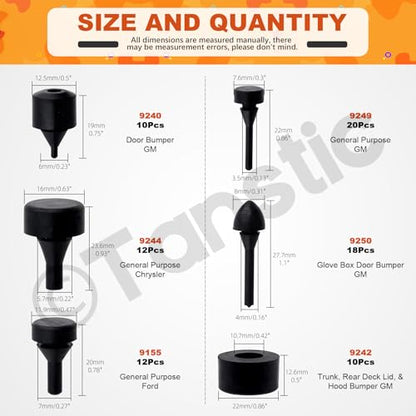 Tanstic 160Pcs Black Automotive Rubber Bumper Stopper Rubber Stop Bumper Compatible with Ford GM Vehicle