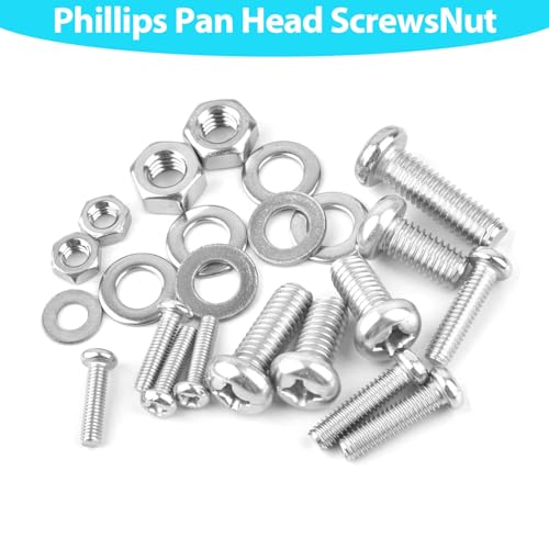 240 Pieces #6-32 Phillips Pan Head Machine Screws Nuts Washers Assortment Kit, Coarse Thread, Fully Machine Threaded, 304 Stainless Steel - size: #6-32