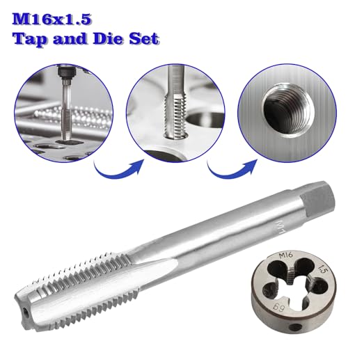 M16 x 1.5 Metric Thread Tap and Die Set, M16 x 1.5mm High-Speed Steel Machine Tap and Die Set, Right Hand Thread Tap and Round Thread Die - size: m16 x 1.5mm