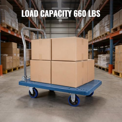Foldable Push Cart Dolly 660 lbs,Moving Platform Hand Truck,with 360° Swivel Wheels, for Home Garage Workshops, Loading, Storage, Warehouse