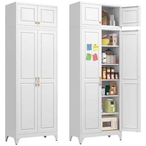 Polup 90" Pantry Cabinet, Tall Metal Storage Cabinet with Doors and Shelves - color: White, size: 90"H with No Drawers