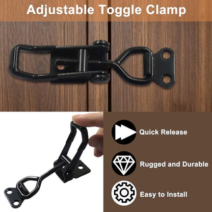 2 Pack Toggle Latch Clamp 4002, Adjustable 304 Stainless Steel Quick Release Hasp for Smoker Lids, Tool Boxes & Cabinets, Includes Mounting Hardware, Black - size: 4002