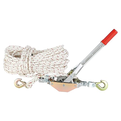 VEVOR Rope Puller, 3/4 Ton (1,653 lbs) Pulling Capacity, with 100' of 0.6" dia. Rope, 2 Hook, Come Along Winch, Heavy Duty Ratchet Power Puller Tool for Moving Boats, Securing Items, Transporting Logs - size: 3/4 Ton
