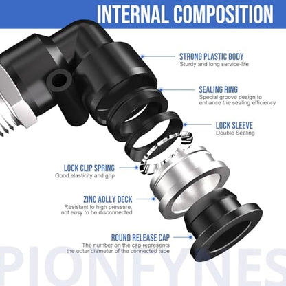12PCS Pneumatic Elbow and Straight Combination 1/2 Inch Tube OD x 1/2 Inch NPT Thread Push to Connect Fittings
