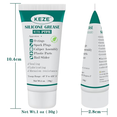 KEZE Silicone Grease Tube PTFE Synthetic Lubricant Sliding Door Grease Automotive Lubrication RV Toilet Seal Lubricant for Plumbing Faucet O Rings Plastic Parts Rubber Seal 1 oz 4-Tube - color: Sillicone Grease with PTFE, size: 4 oz