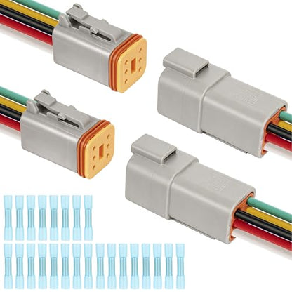 Deutsch DT 6 Pin Grey Male Female Wiring Harness Connector 2 Kits, 16 AWG - color: 2 Sets-Grey, size: 6Pin