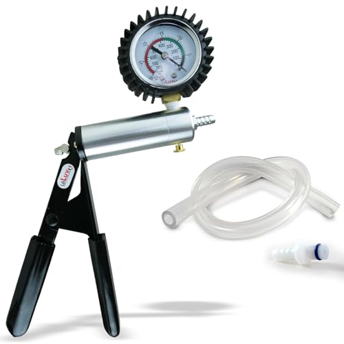 LeLuv Ultima Black Vacuum Pump - Aluminum Alloy Silver Handle Manual Hand Vacuum (0-30 Hg, 0-760 mmHg), Gauge Installed with Protective Rubber Cover, Silicone Padded Grips with Clear Hose & Fitting - color: Silver + Black Silicone