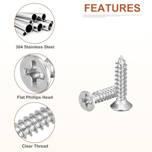 DTGN 100Pcs M4x20mm Flat Head Wood Screws, 304 Stainless Steel Phillips Self Tapping Screws - Good for Woodworking, Furniture - Silver - size: M4x20mm