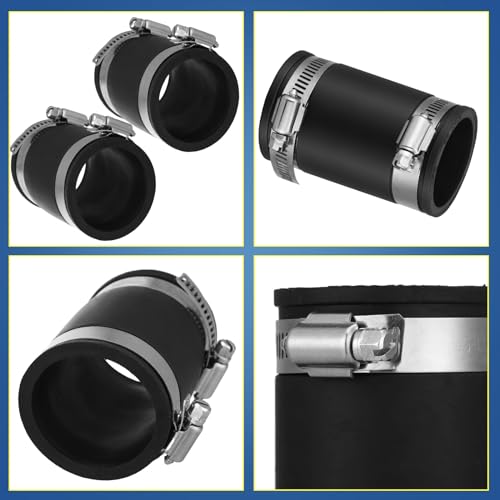 2 Pcs 1 Inch Flexible TPE Coupling with Stainless Steel Clamps - size: 1 Inch
