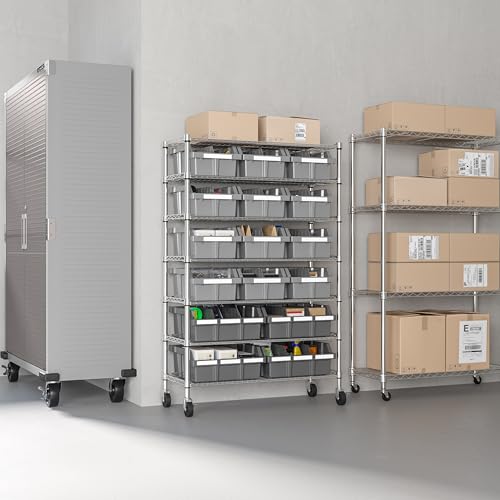 7-Tier NSF 16-Bin Steel Wire Shelving Rack, 36"W x 14"D x 56"H, Gray - color: Gray, size: Includes 16 Bins