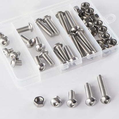 M8 x 10mm 20mm 30mm 40mm Button Head Socket Cap Screws Bolts and Nuts, Stainless Steel 304, Bright Finish, Metric Allen Hex Drive, Fully Thread, Assortment Kit 48PCS - size: Button M8x10-40mm+Nuts