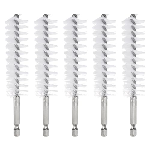HARFINGTON 5Pcs Nylon Bore Brush 22mm Dia Cleaning Twisted Wire Brush Tube Pipe Cleaner with Handle 1/4 Inch Hex Shank for Tubes, Ports, Bearings - size: 22mm