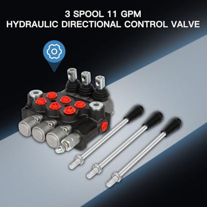Hydraulic Flow Control Valve, 3 Spool 11 GPM G Ports Hydraulic Directional Control Valves Adjustable Relief Double Acting Parallel Center Tractor Loader W/Small Tractors/Tanks Loaders Log Splitters - size: 3 Spool 11 GPM