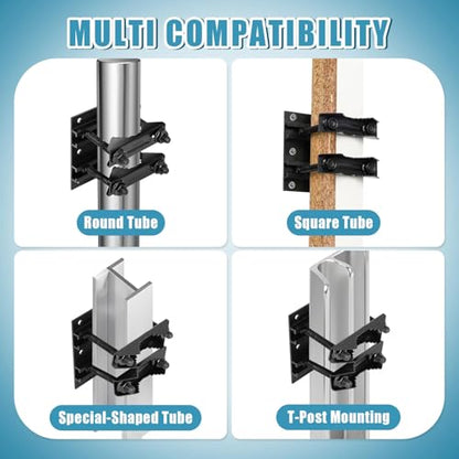 Post Tubes Mounting Bracket, 2-Packs Adjustable Solar Mounting Bracket Fence Hook Compatible with Round, Square, T-Posts, Irregularly Shaped Pipes (Max. 2-1/2" Width)