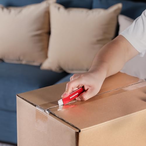 WORKPRO 12-Pack Box Cutter Retractable, Red - color: Red - 12-pack Extra Blades Included