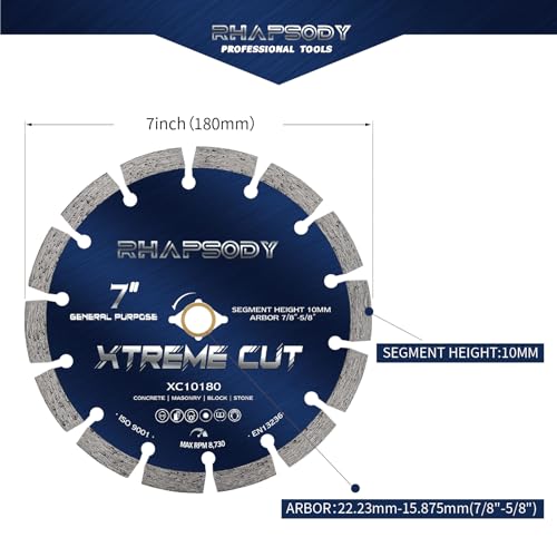 RHAPSODY 7 Inch Diamond Saw Blade 2Pcs, Segmented General Purpose Blade - color: Segmented Blade, size: 7Inch