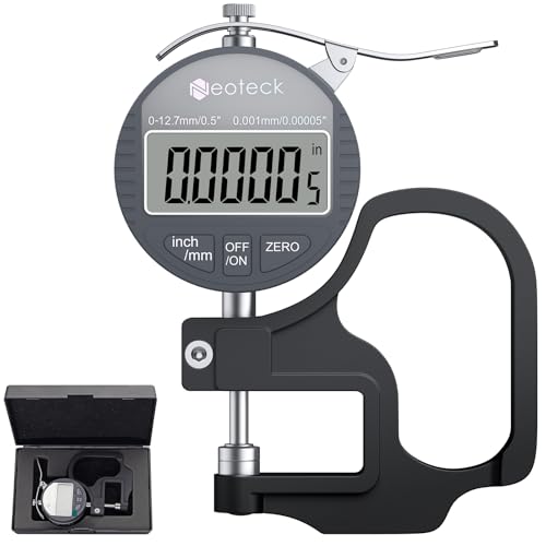 Neoteck Digital Thickness Gauge 0.5inch/12.7mm,0.00005inch/0.001mm Accuracy - color: Silver-grey, size: 0-0.5"/0.00005"