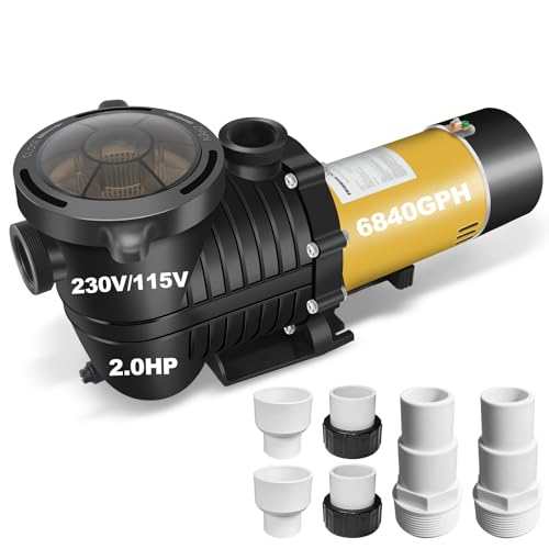 Dual Voltage Pool Pump 2.0HP 115/230V 6840GPH Can Be Hardwired - color: Dark Yellow