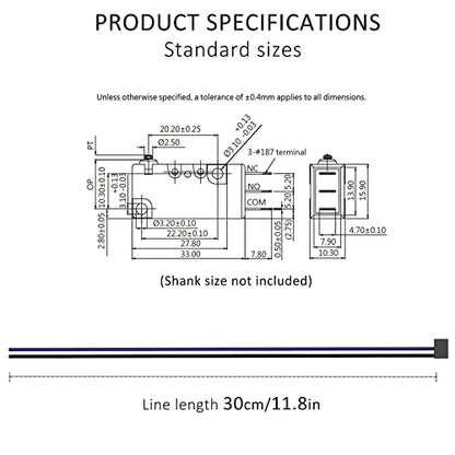 Hinge Roller Lever Waterproof Momentary Push Button Micro Limit Switch with Line 1NO Snap Action Mini Switches 2 Pins 1 Pc for Arduino, Appliance and Electronic Equipment - color: Hinge Roller Lever 2 Pin