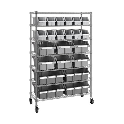 7-Tier NSF 22-Bin Steel Wire Shelving Rack, 36"W x 14"D x 56"H, Gray - color: Gray, size: 22 Bin