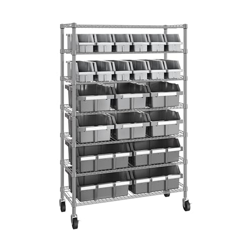 7-Tier NSF 22-Bin Steel Wire Shelving Rack, 36"W x 14"D x 56"H, Gray - color: Gray, size: 22 Bin