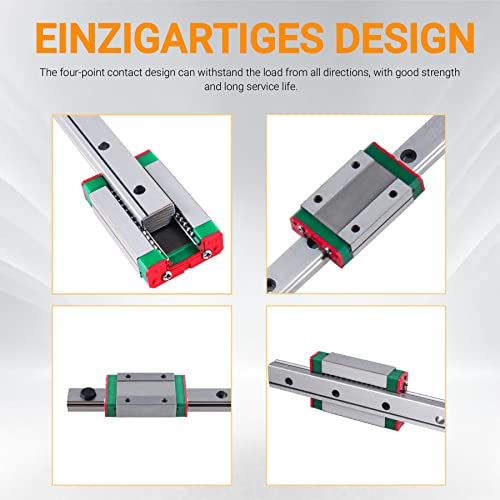 4pcs MGN9 300mm Linear Rail, Linear Rail Guide Miniature Linear Slide Guide Rail with 4pcs MGN9H Sliding Block for 3D Printer and CNC Machine - size: 300mm, style: MGN9H*4(Green)