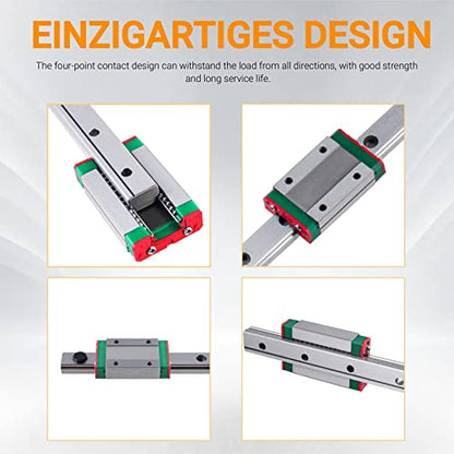 4pcs MGN9 300mm Linear Rail, Linear Rail Guide Miniature Linear Slide Guide Rail with 4pcs MGN9H Sliding Block for 3D Printer and CNC Machine - size: 300mm, style: MGN9H*4(Green)